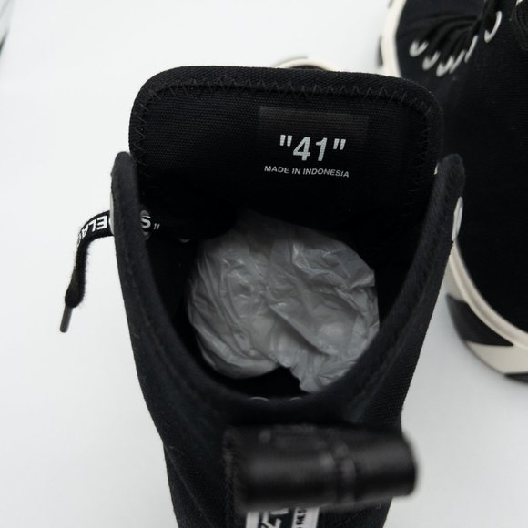 Off-White Men's Arrow Striped Canvas Mid-Top Sneakers - Picture 6 of 13